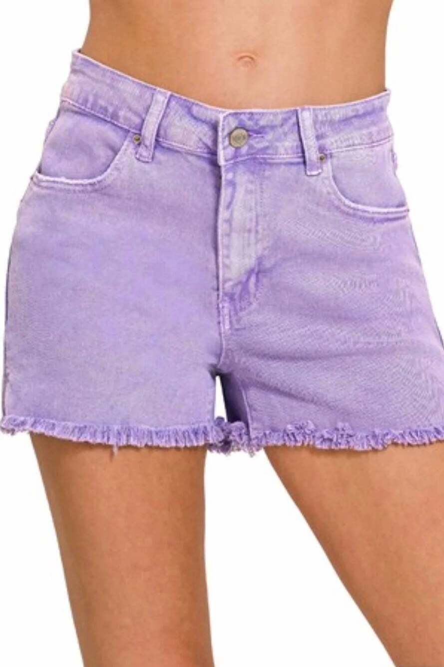 NEW ZENANA valeria acid wash shorts in violet